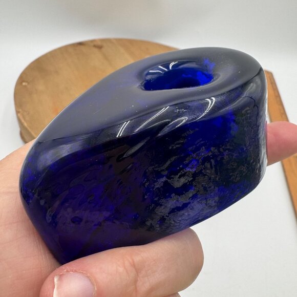 Cobalt Blue Blenko Candle Holder Tear Drop Taper Candle Holders Mid Century Mode - Picture 8 of 12